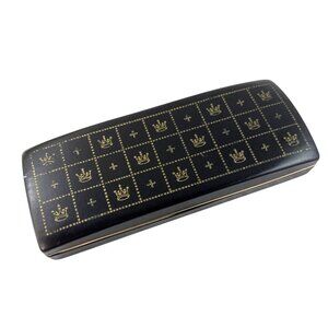 Vintage Sheild Jewelry Box Black Gold Crown Design Red Velvet Interior